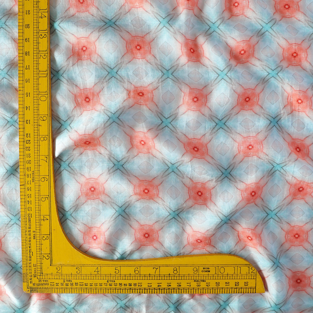 Pure Raw Silk Pastel Shibori Geometric Pattern Printed Fabric