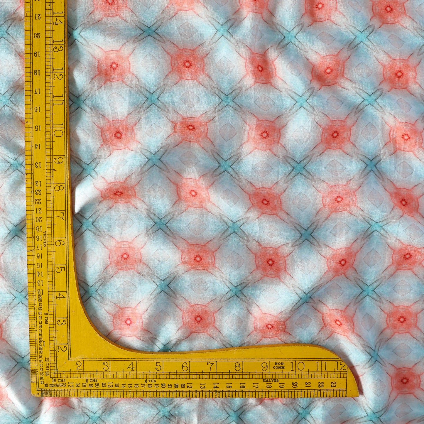 Pure Raw Silk Pastel Shibori Geometric Pattern Printed Fabric