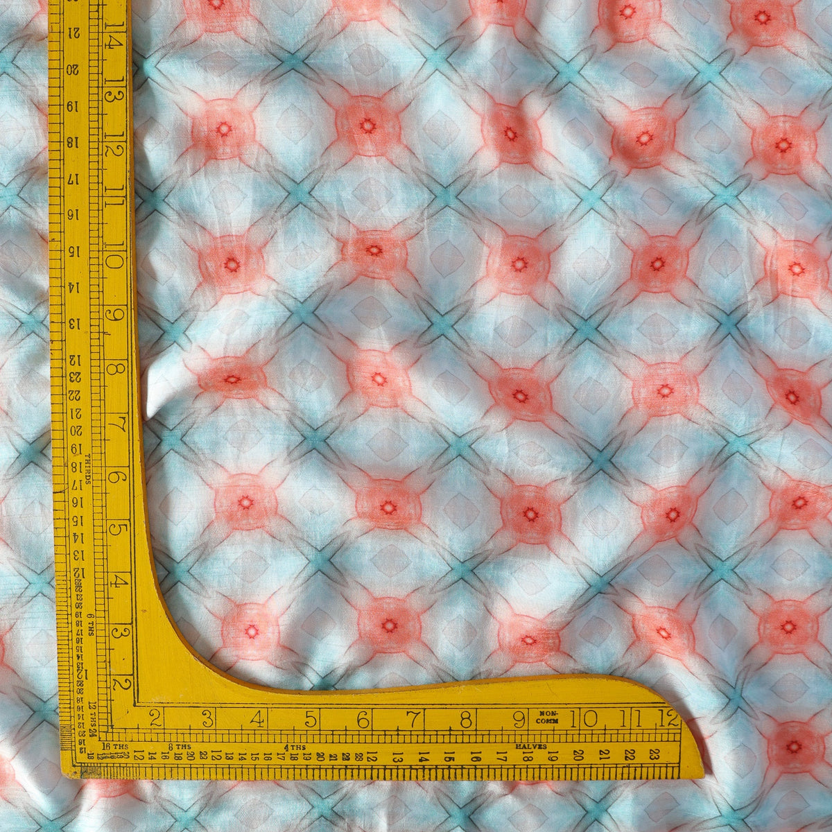 Pure Raw Silk Pastel Shibori Geometric Pattern Printed Fabric