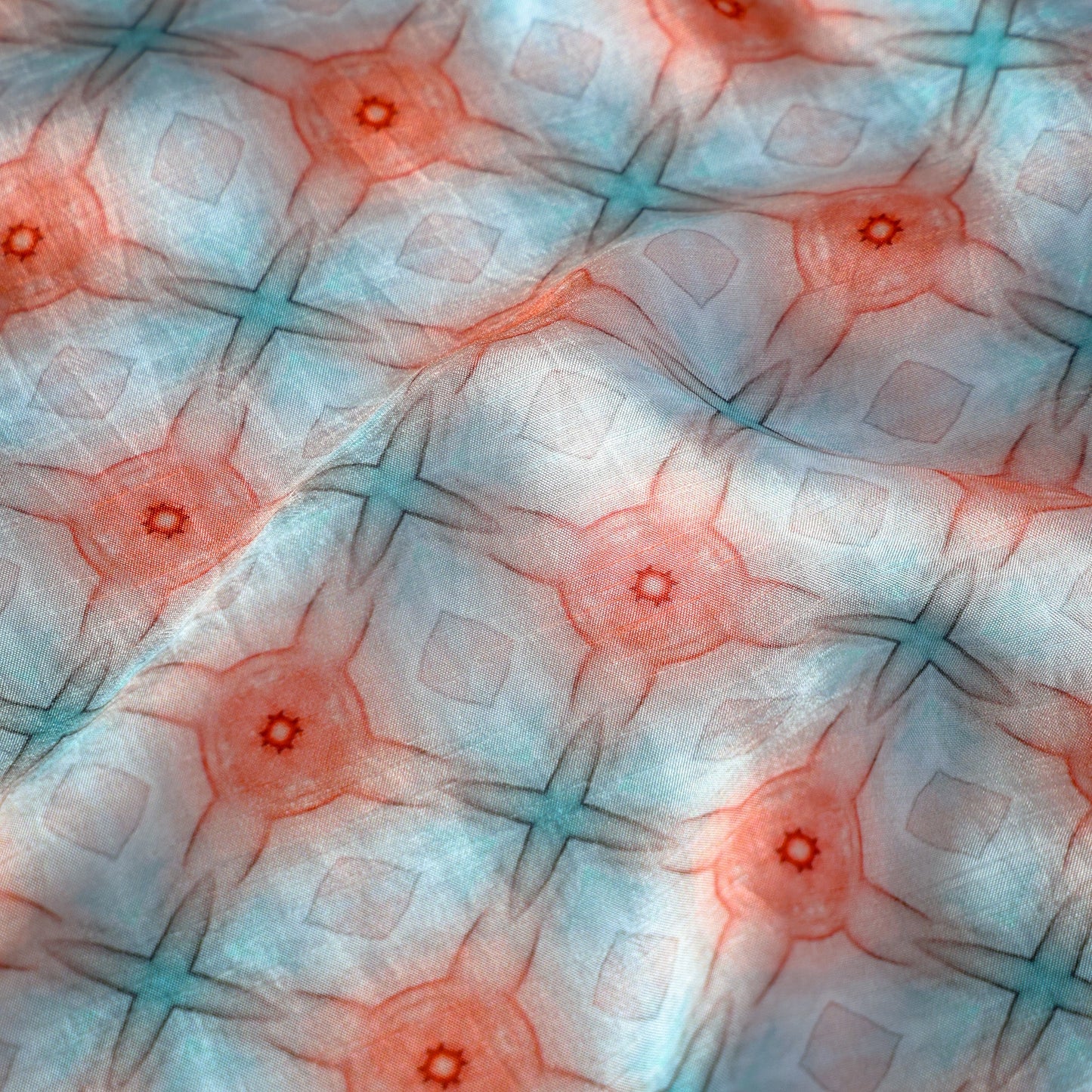 Pure Raw Silk Pastel Shibori Geometric Pattern Printed Fabric
