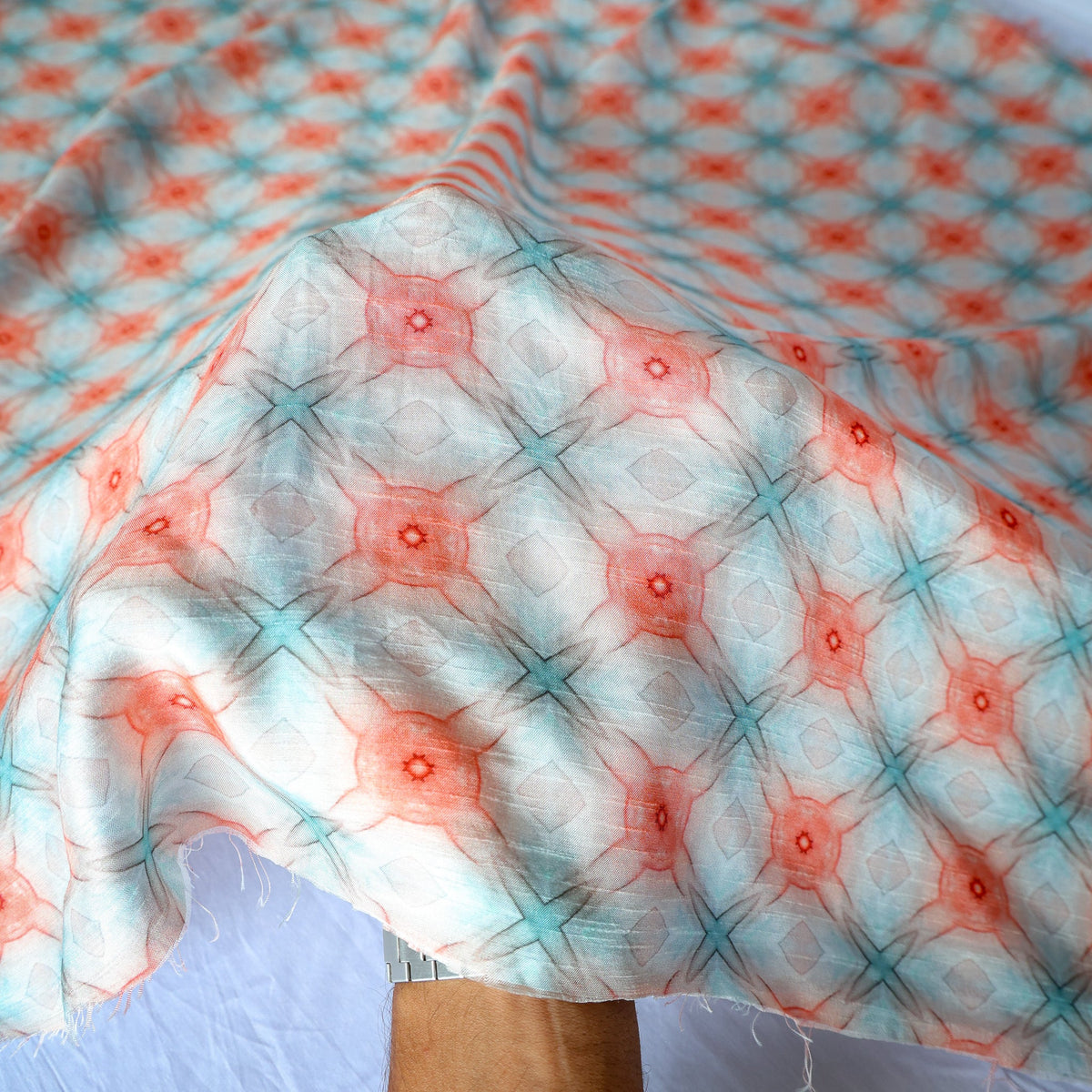 Pure Raw Silk Pastel Shibori Geometric Pattern Printed Fabric