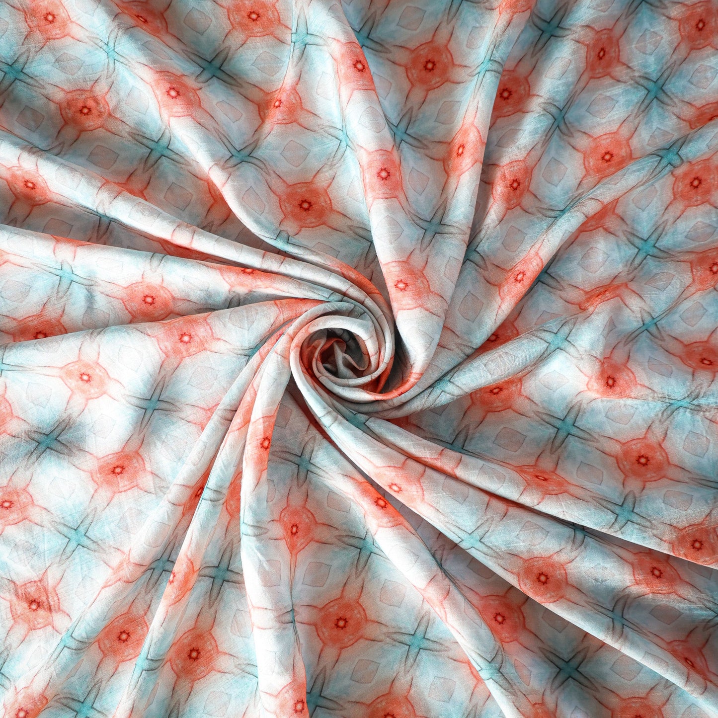 Pure Raw Silk Pastel Shibori Geometric Pattern Printed Fabric