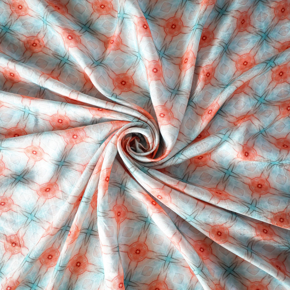 Pure Raw Silk Pastel Shibori Geometric Pattern Printed Fabric