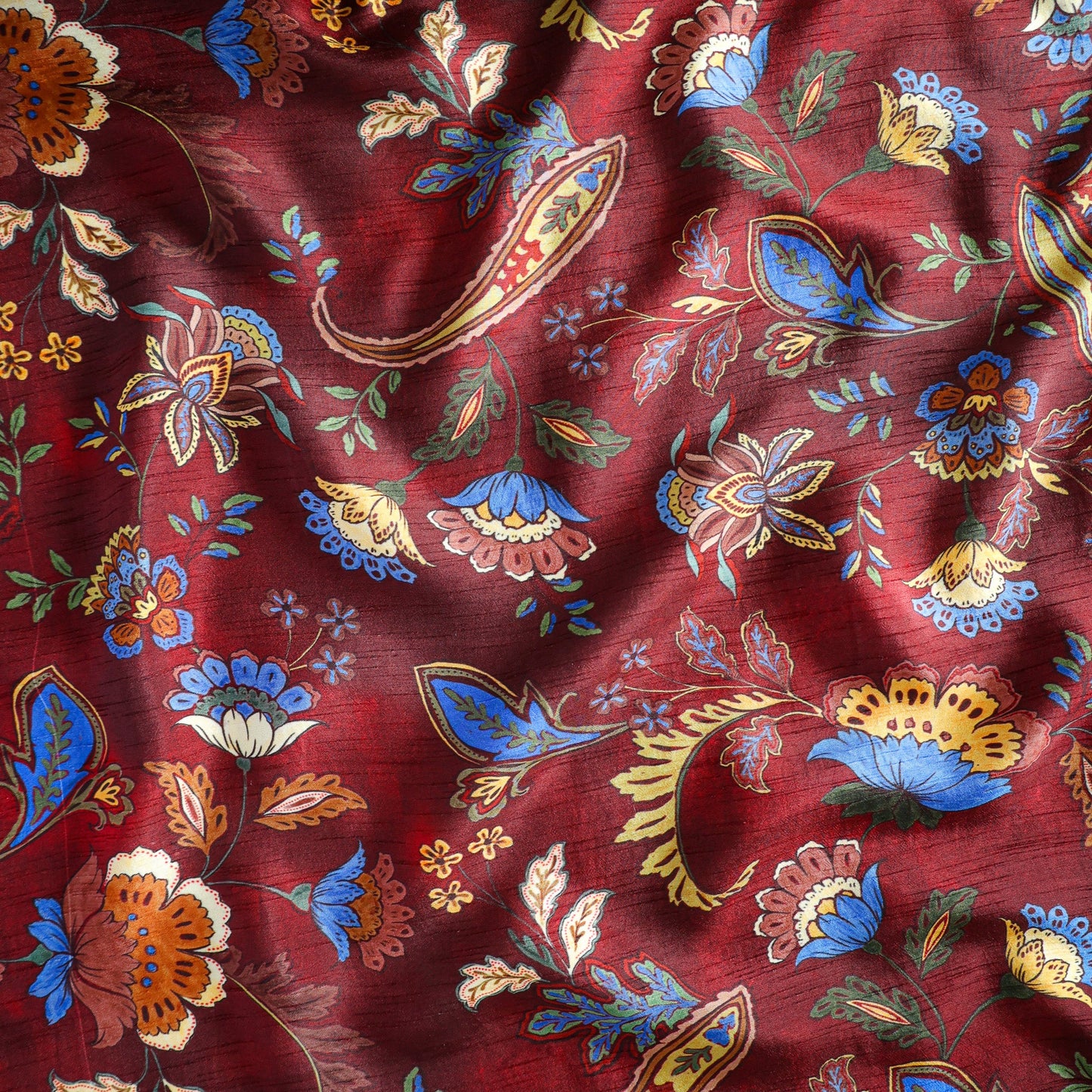 Pure Raw Silk Vintage Paisley Floral Pattern Printed Fabric