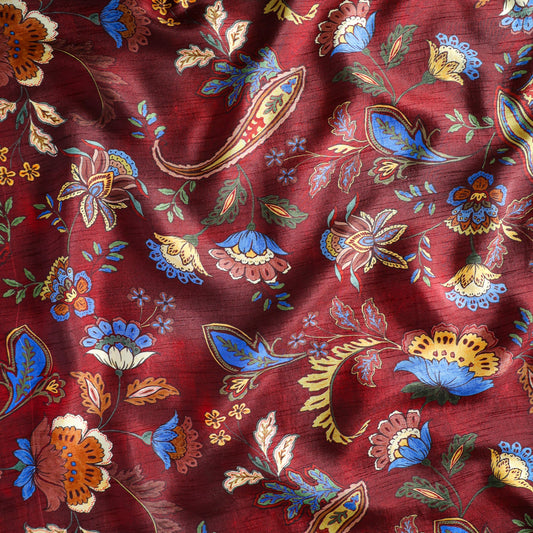 Pure Raw Silk Vintage Paisley Floral Pattern Printed Fabric