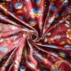 Pure Raw Silk Vintage Paisley Floral Pattern Printed Fabric