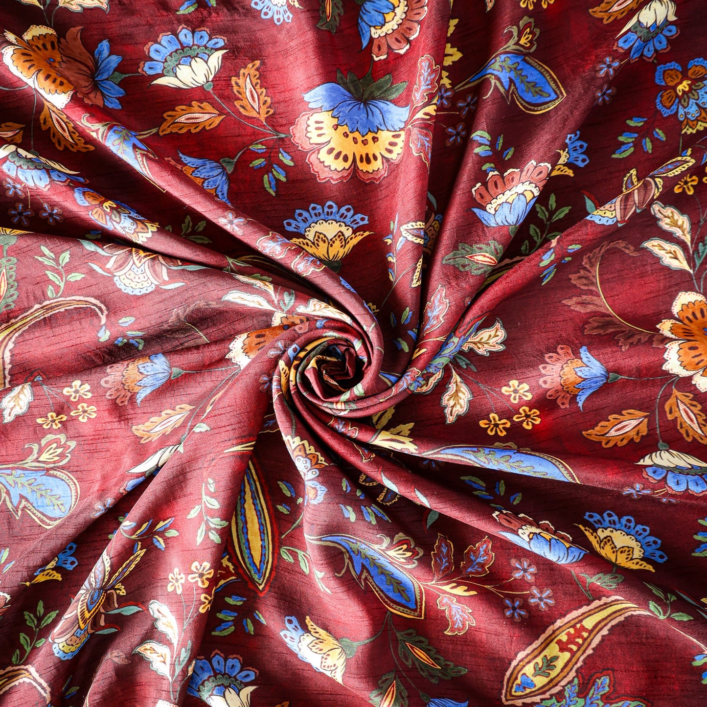 Pure Raw Silk Vintage Paisley Floral Pattern Printed Fabric