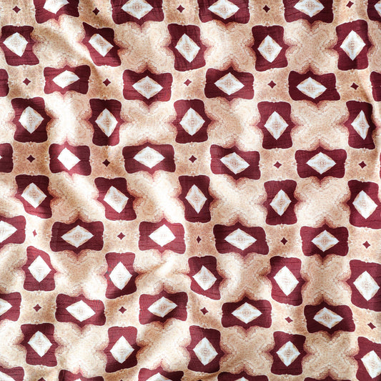 Pure Raw Silk Beige Rustic Diamond Geometric Pattern Printed Fabric