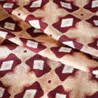 Pure Raw Silk Beige Rustic Diamond Geometric Pattern Printed Fabric