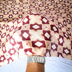 Pure Raw Silk Beige Rustic Diamond Geometric Pattern Printed Fabric