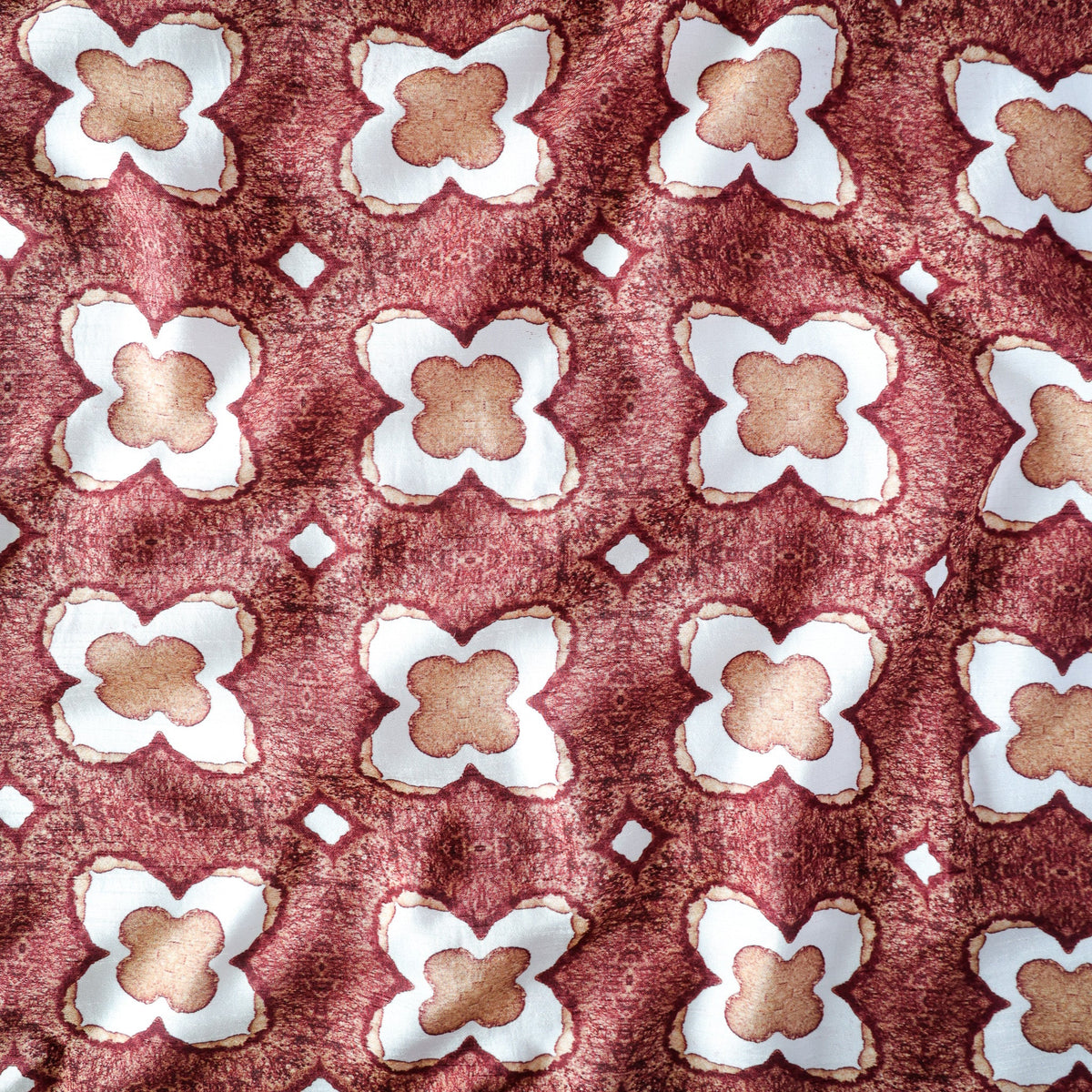 Pure Raw Silk Mosaic Geometric Pattern Printed Fabric