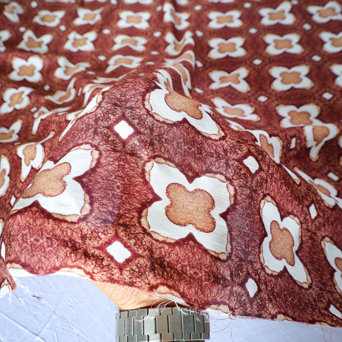 Pure Raw Silk Mosaic Geometric Pattern Printed Fabric