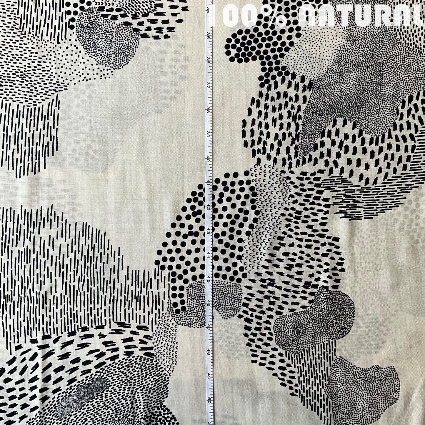 Black and white Abstract rhythmic pointellism inspired print, viscose muslin fabric