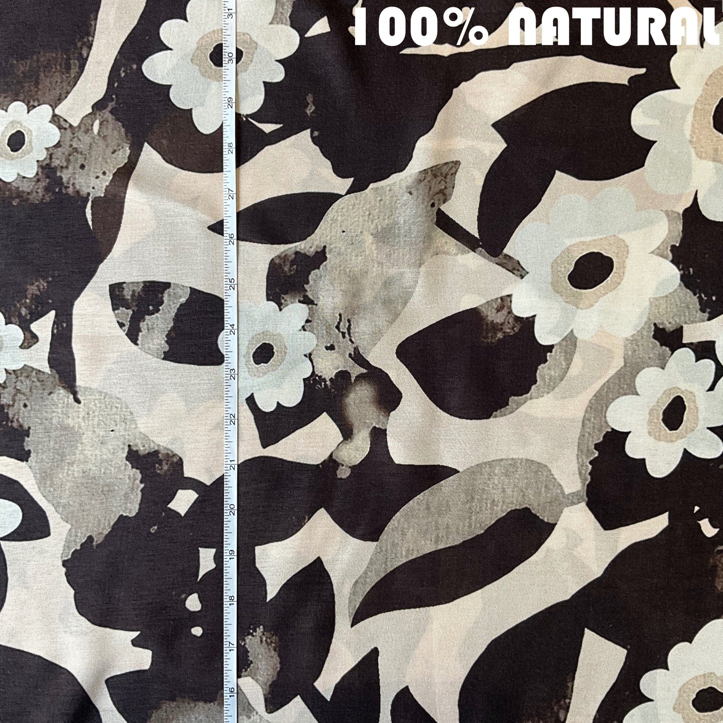 Monochrome Floral print, Viscose Raw Silk texture Fabric