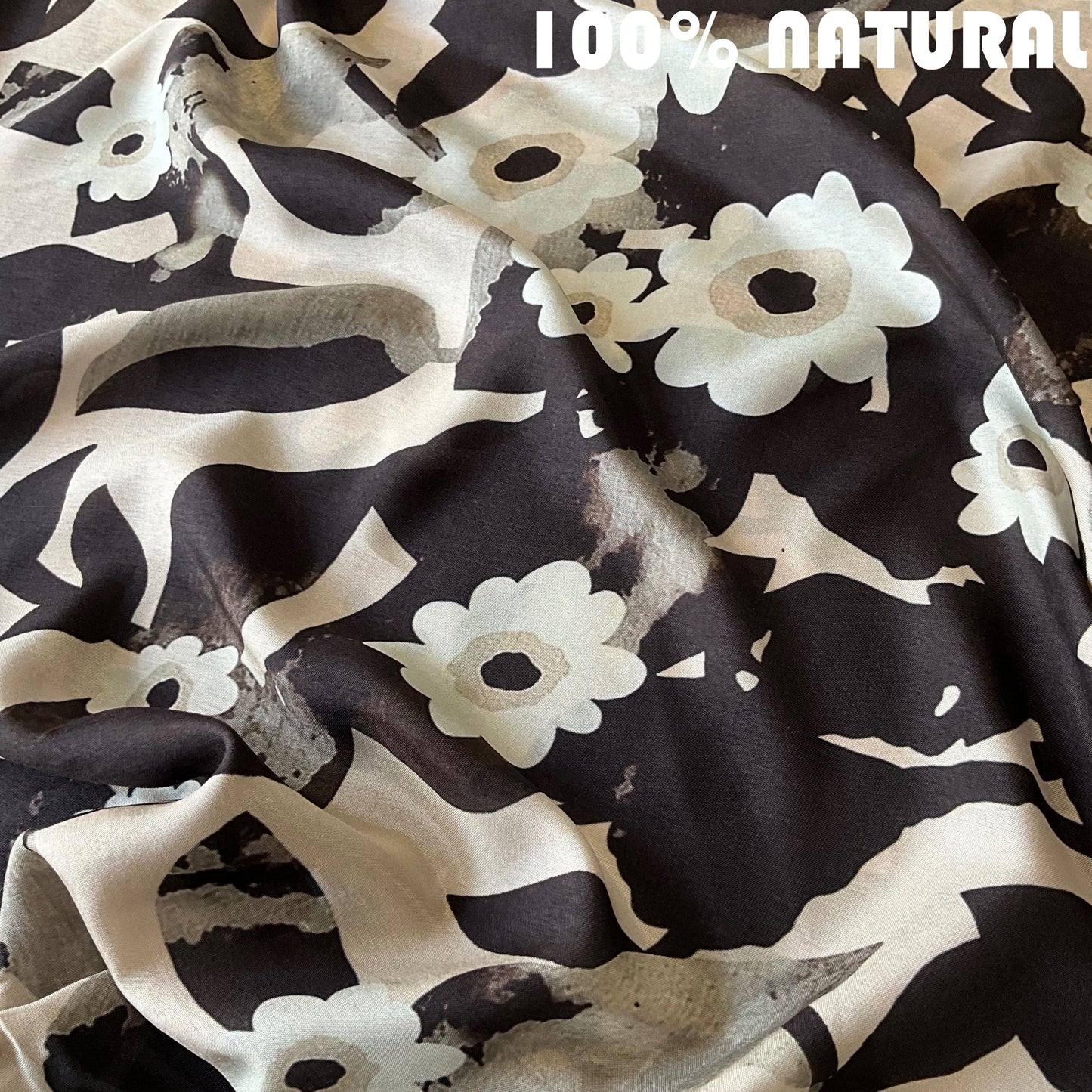 Monochrome Floral print, Viscose Raw Silk texture Fabric