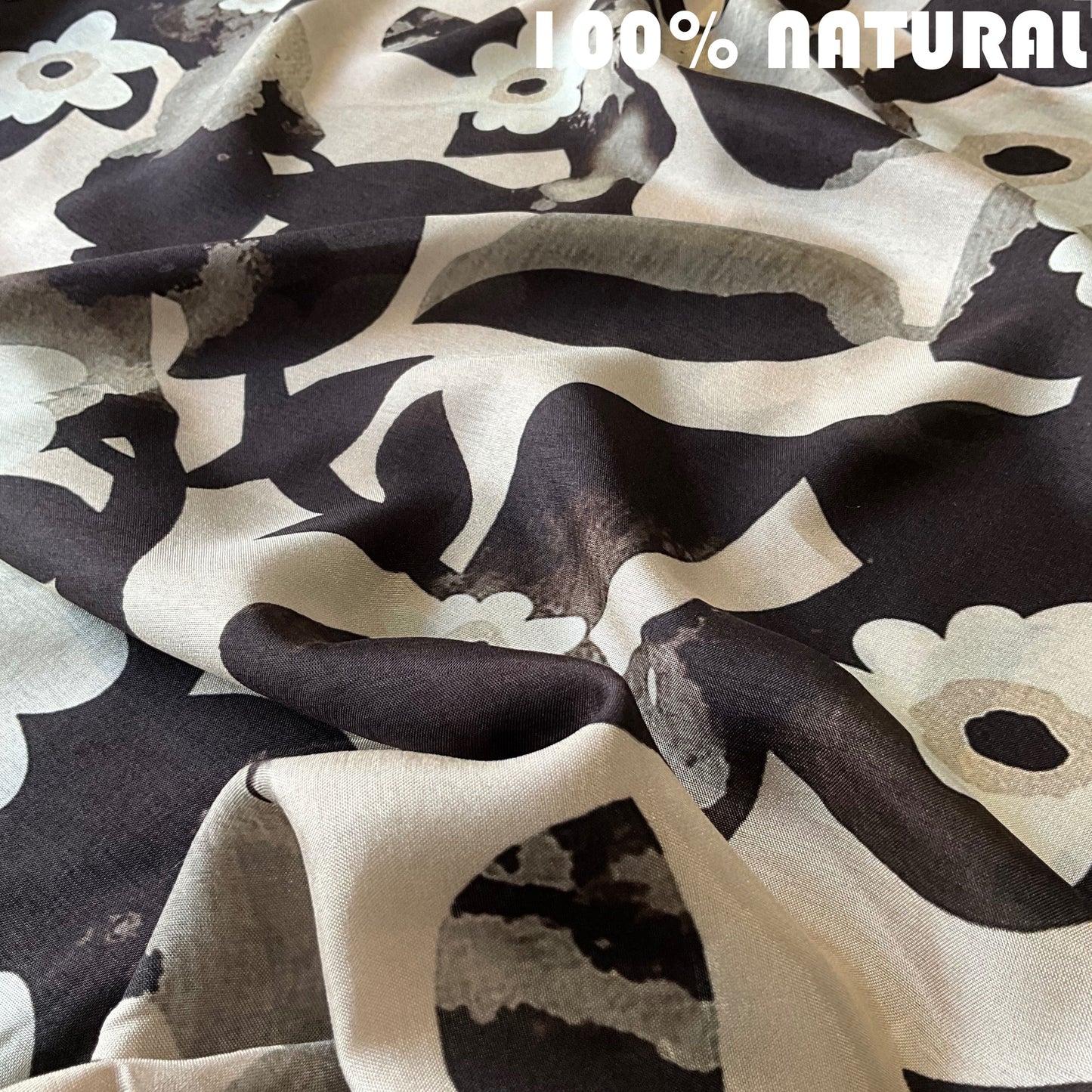 Monochrome Floral print, Viscose Raw Silk texture Fabric
