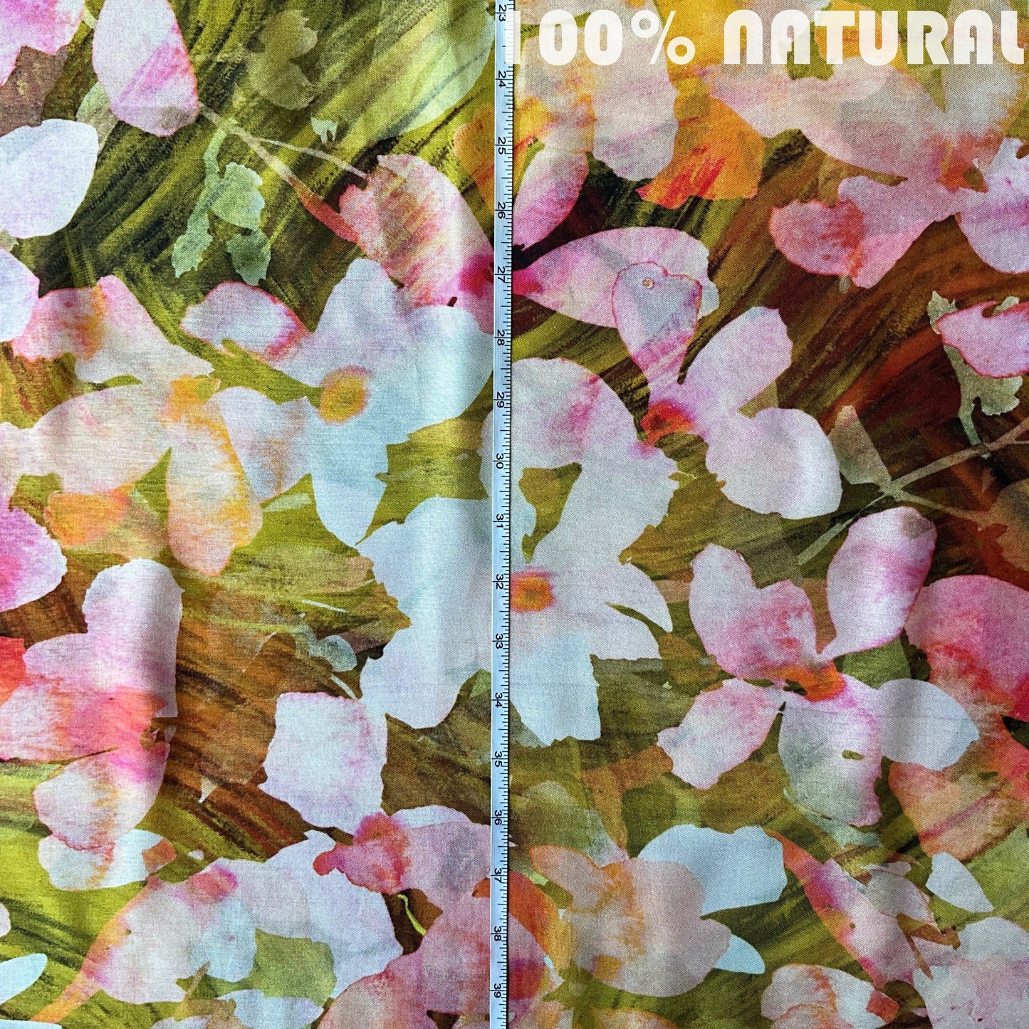 Artistic brush stroke floral pattern print, Raw Silk Finish Viscose fabric