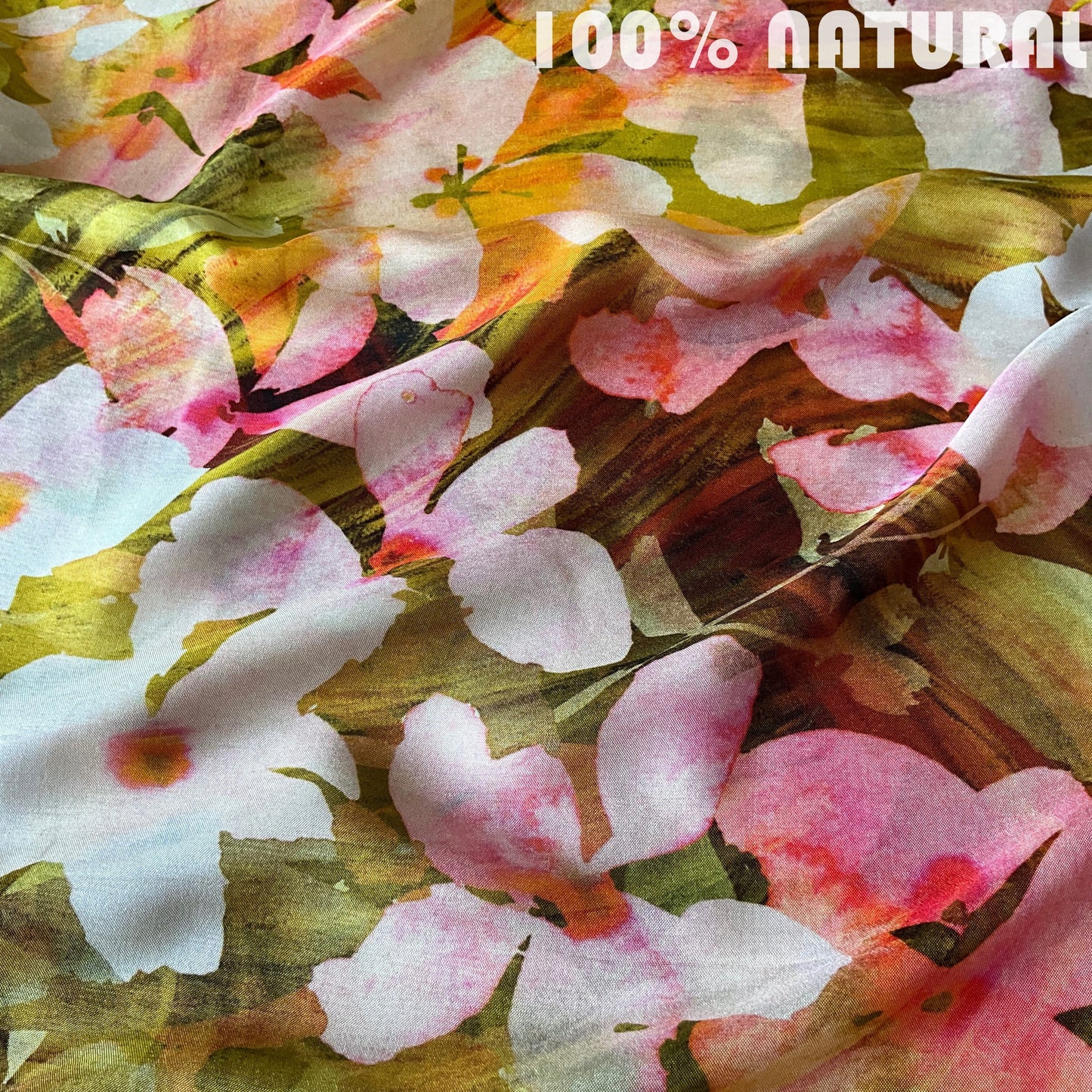 Artistic brush stroke floral pattern print, Raw Silk Finish Viscose fabric