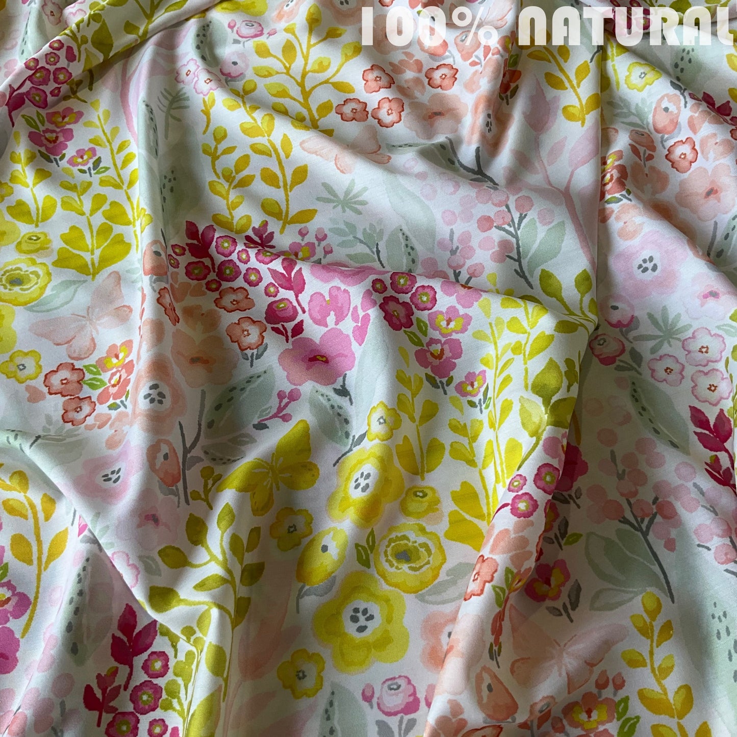 Watercolor Wildflower Meadow Pattern, Viscose Muslin Fabric