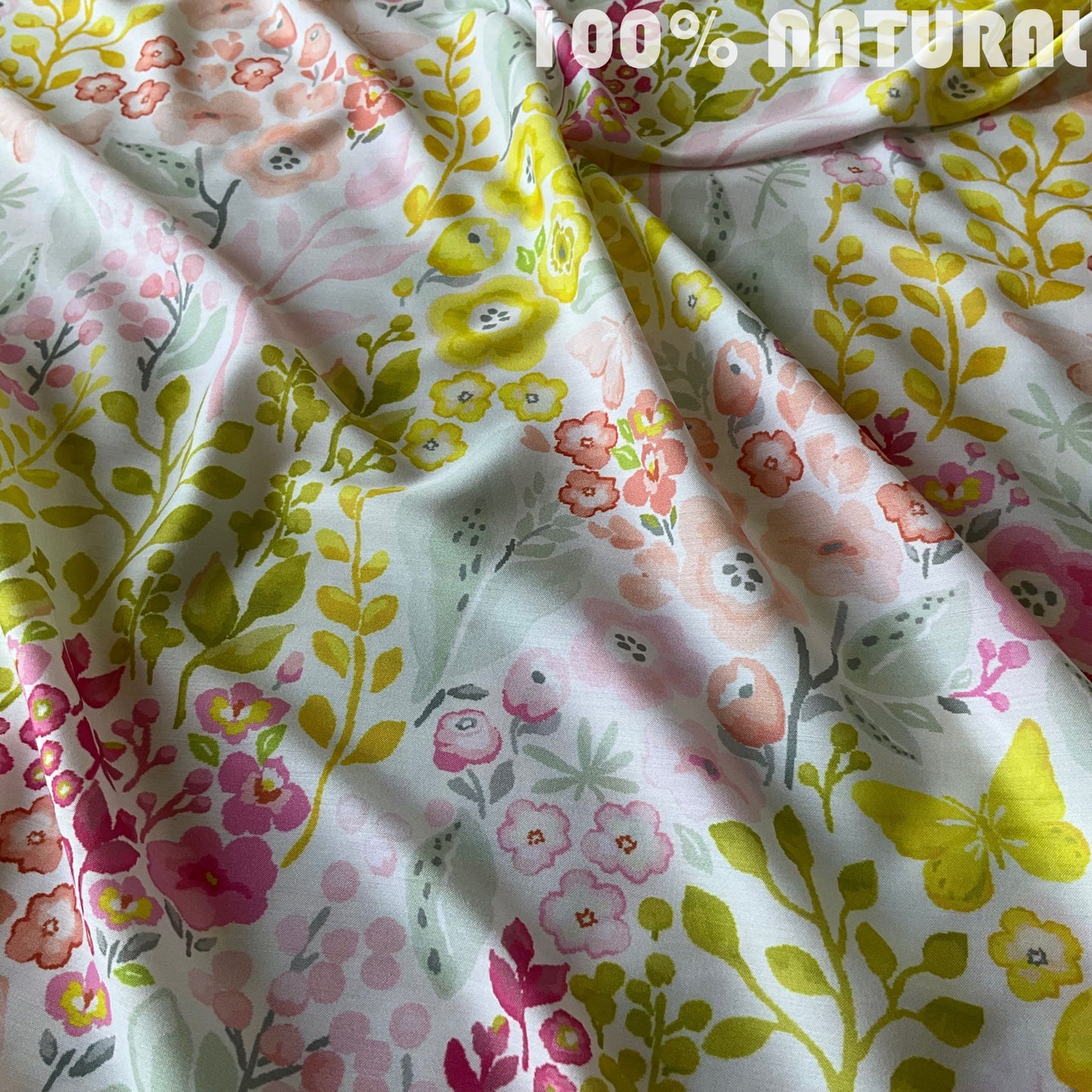 Watercolor Wildflower Meadow Pattern, Viscose Muslin Fabric