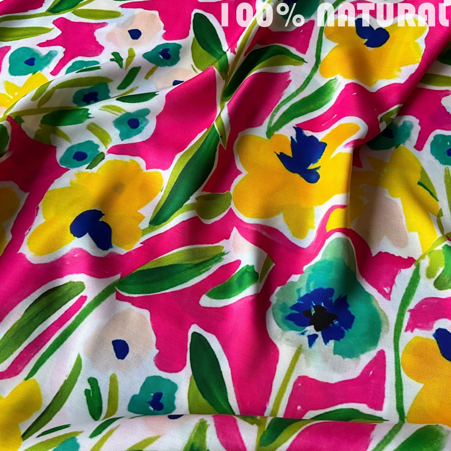 Pink Springtime Bloom Print, Viscose Muslin Fabric