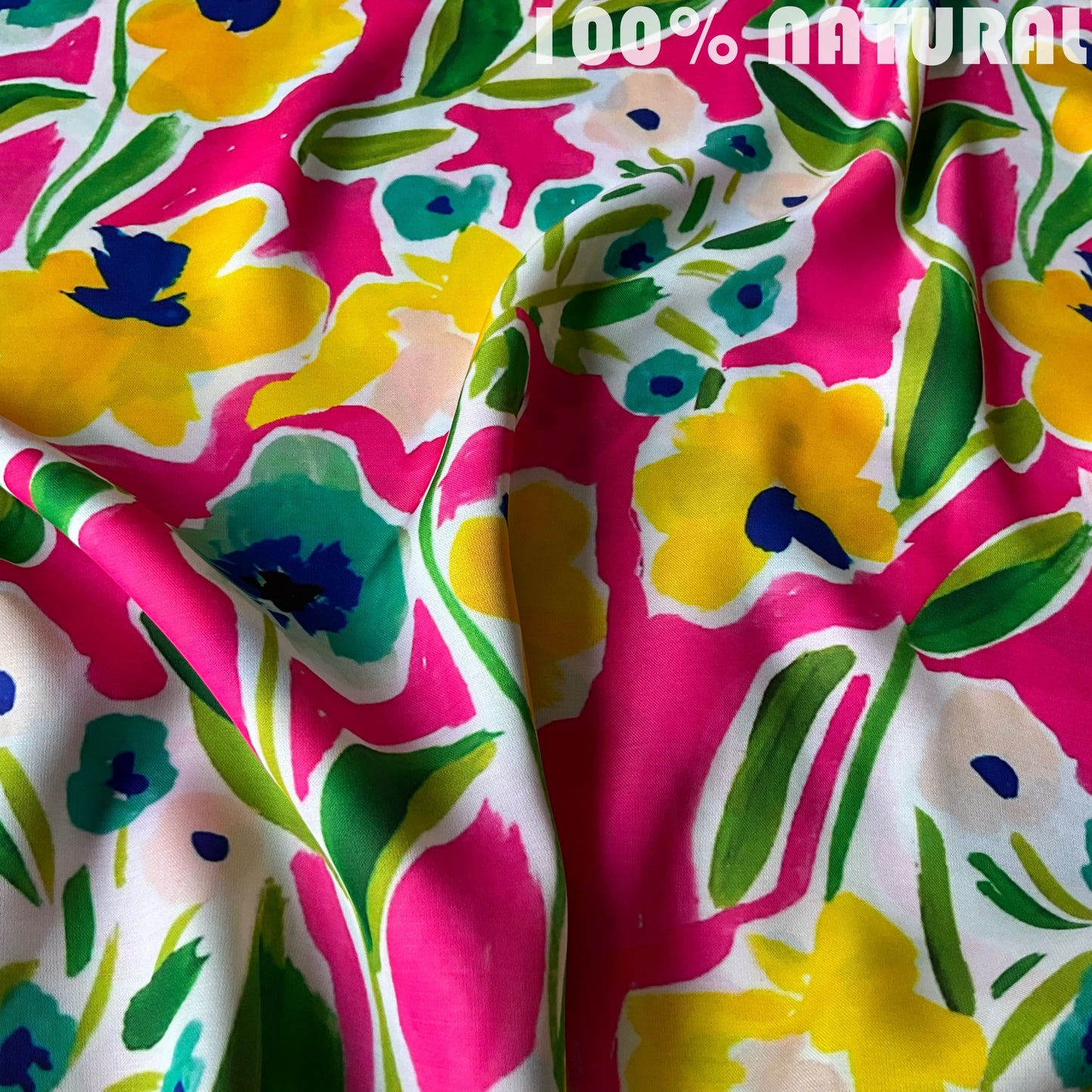 Pink Springtime Bloom Print, Viscose Muslin Fabric