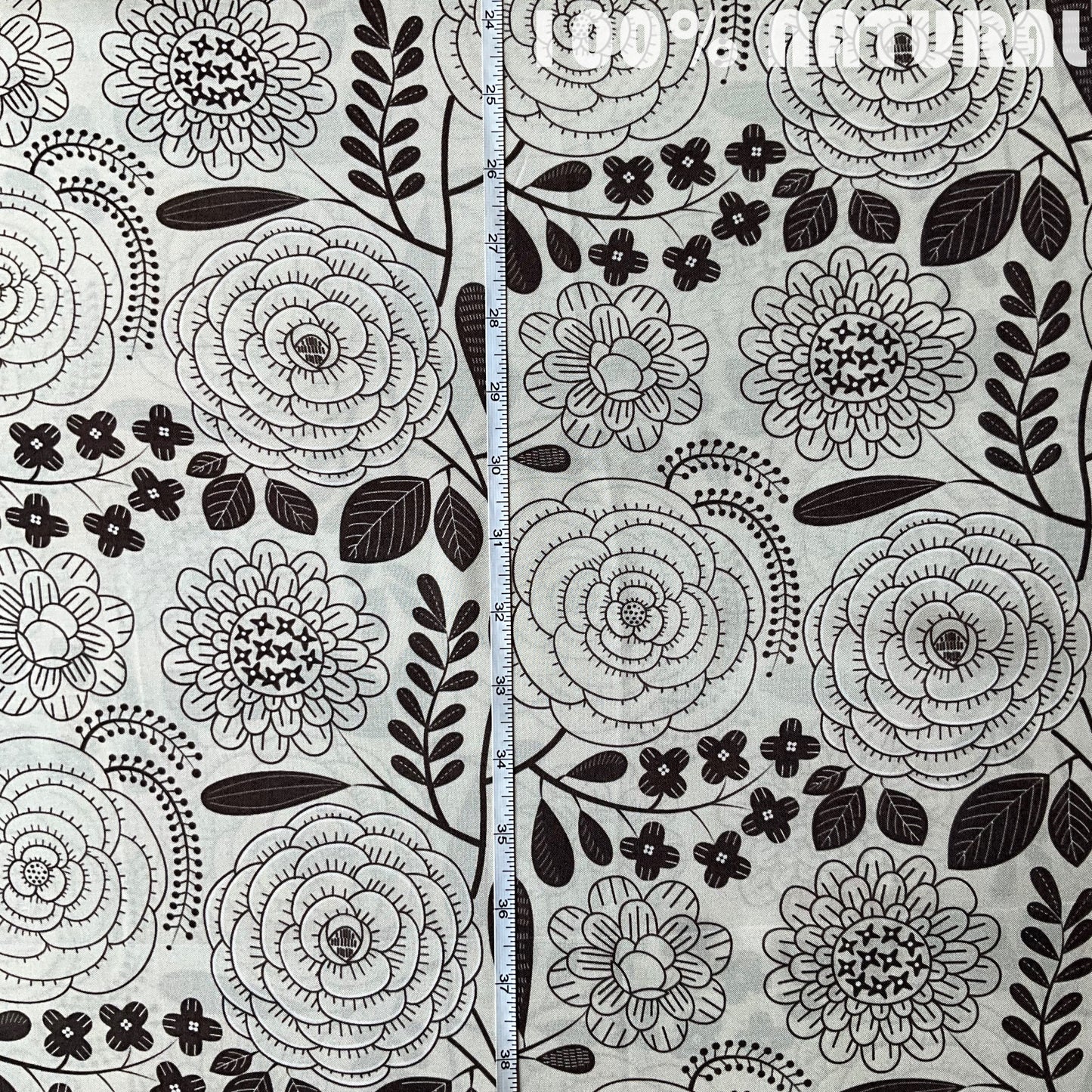 Monochrome Line art floral print, viscose muslin fabric