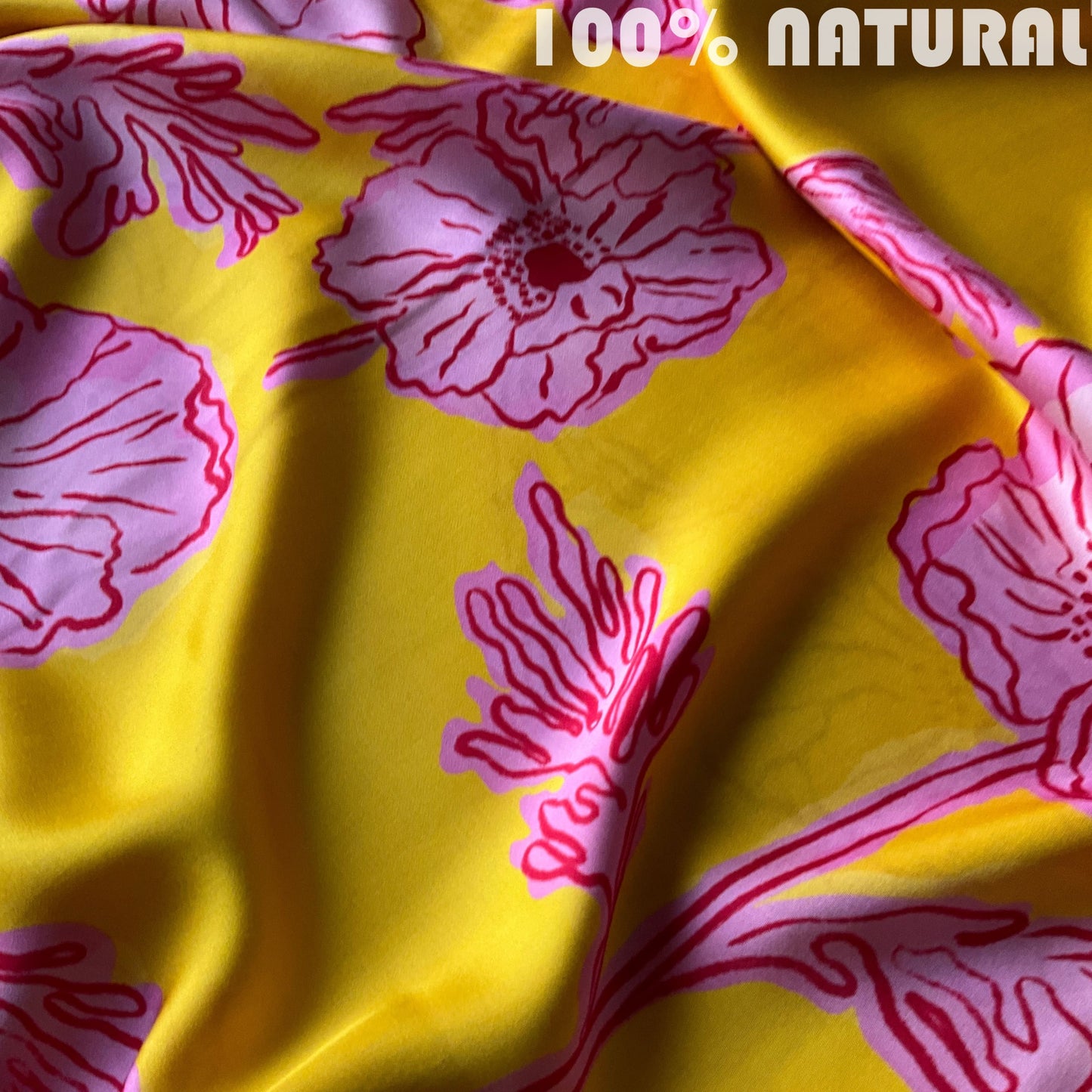 Yellow Pink Minimal floral pattern print, Viscose Modal Satin Fabric