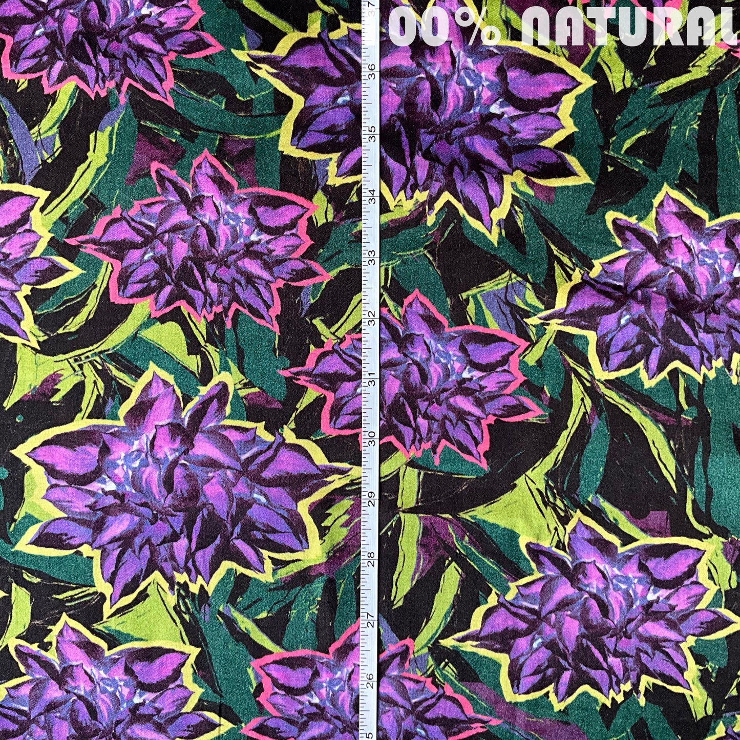 Purple wildflower in plush green print, viscose modal satin print