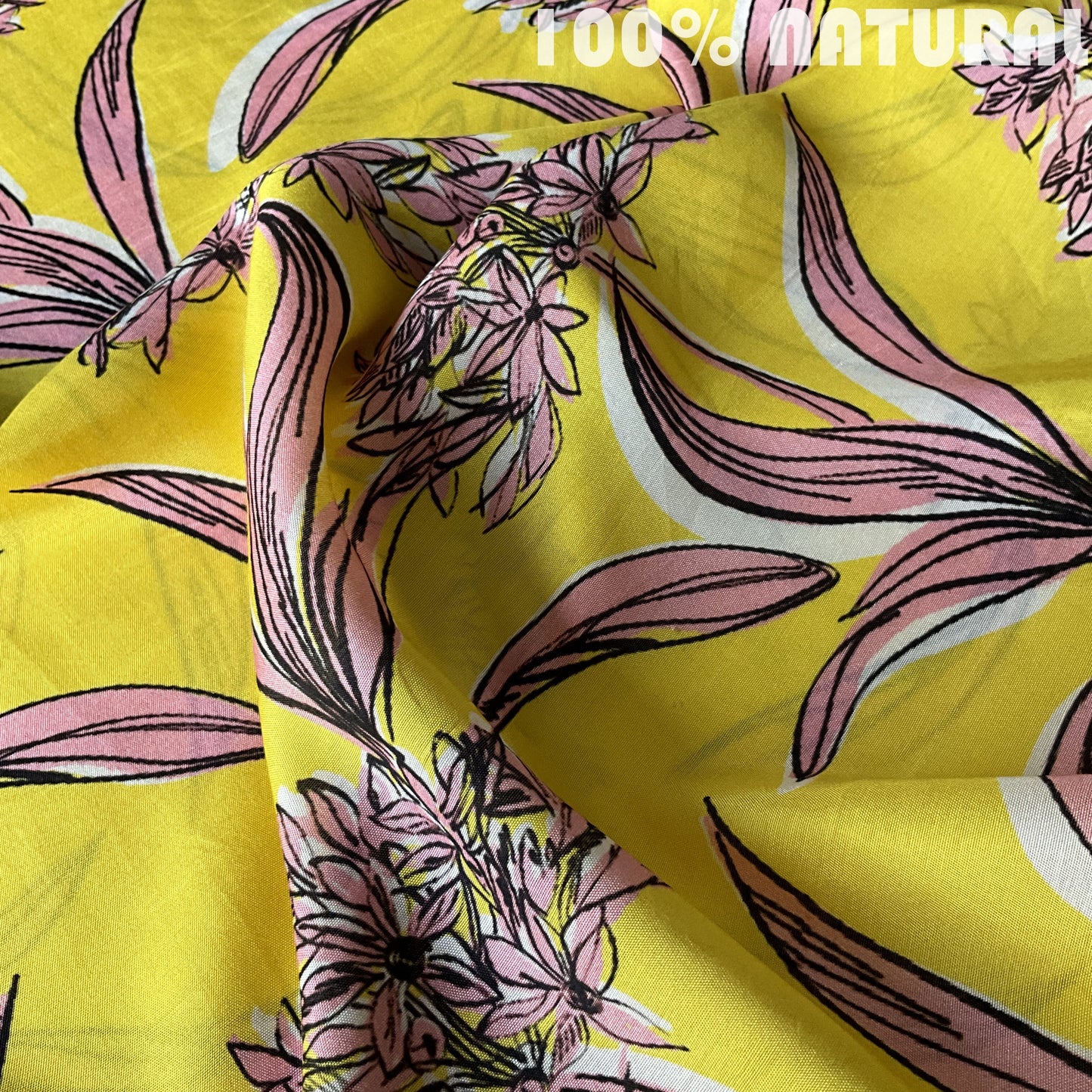 Yellow Vibrant  Floral Pattern Print, Viscose Modal Satin Fabric