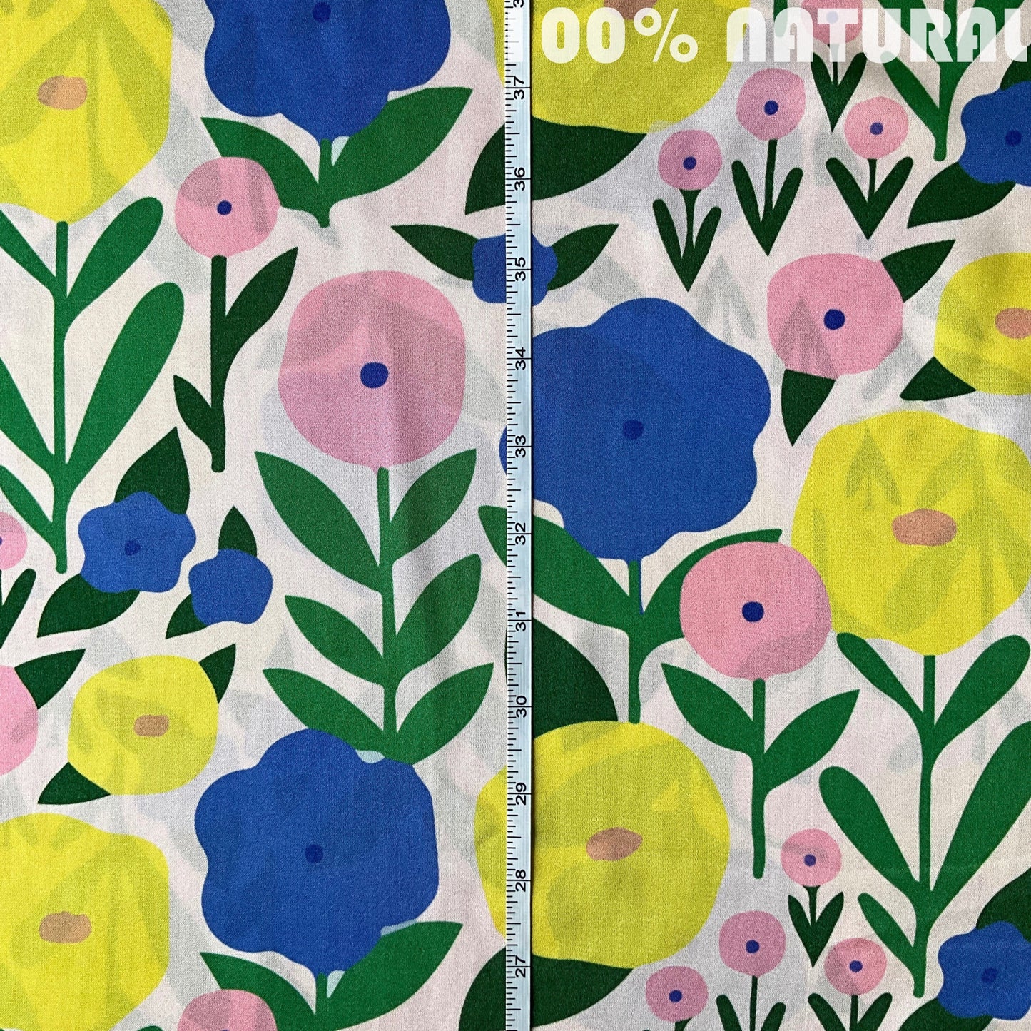 Yellow Blue Minimal Floral pattern, Viscose Modal Satin Fabric