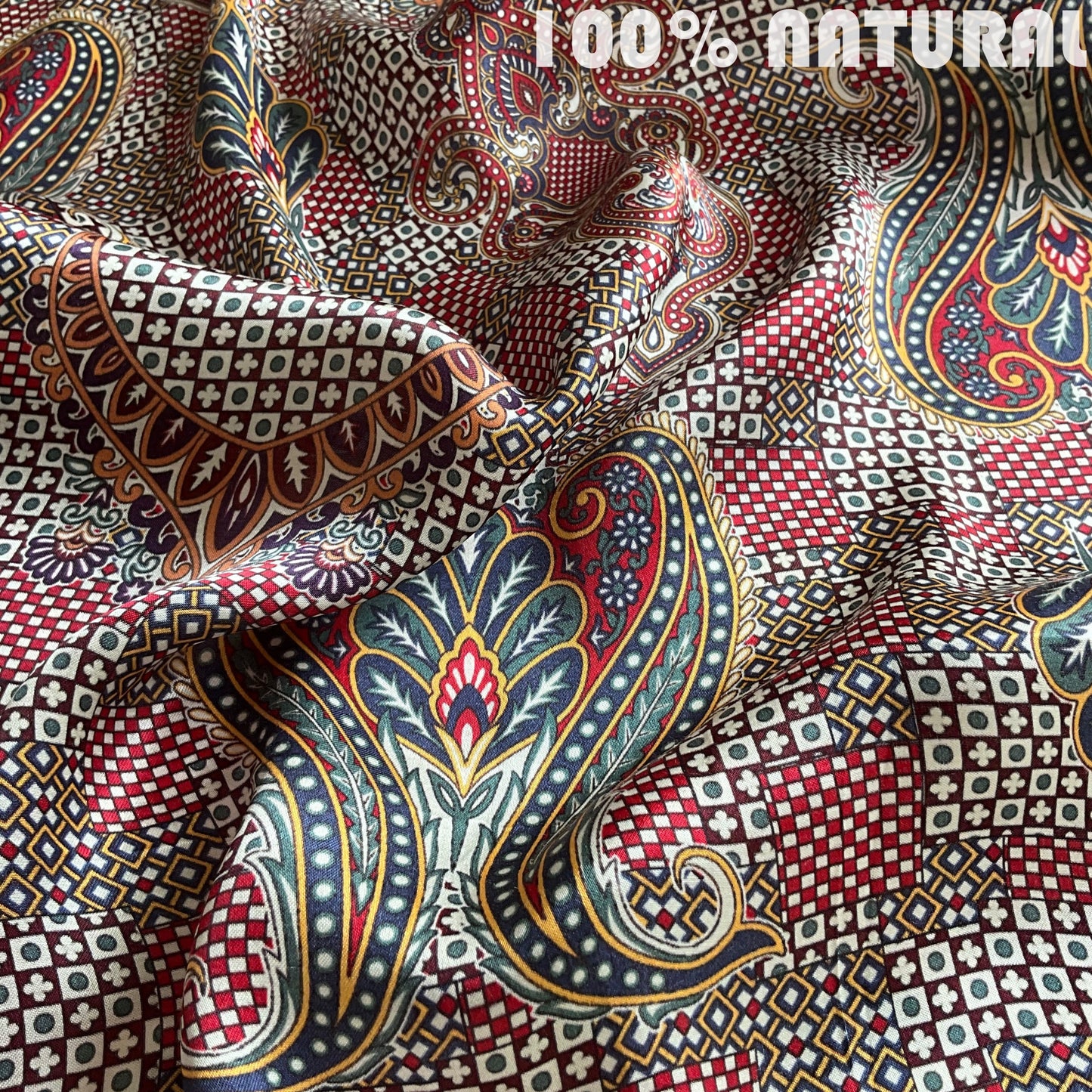 Regal Chequered Paisley Print Viscose Modal Satin Fabric