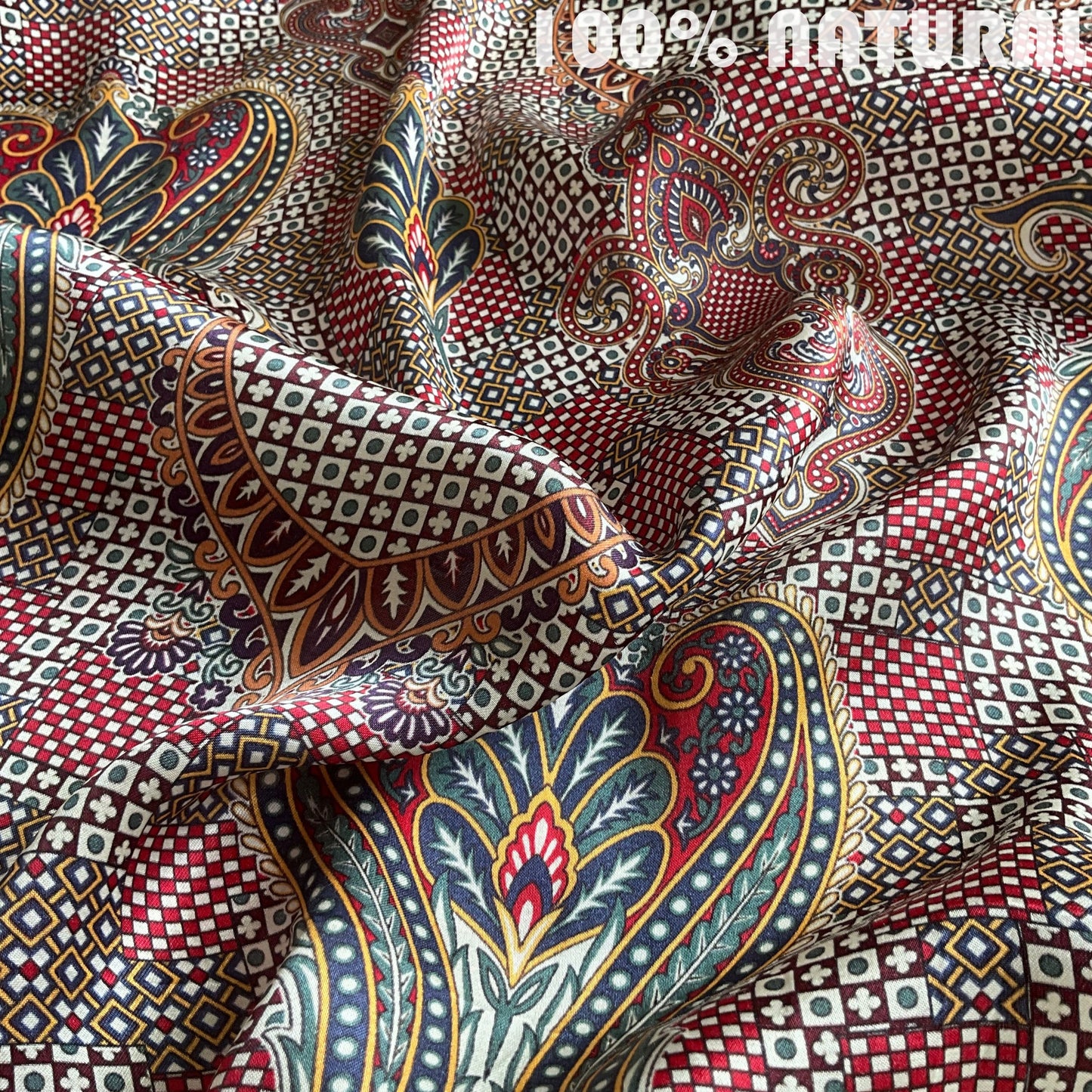 Regal Chequered Paisley Print Viscose Modal Satin Fabric