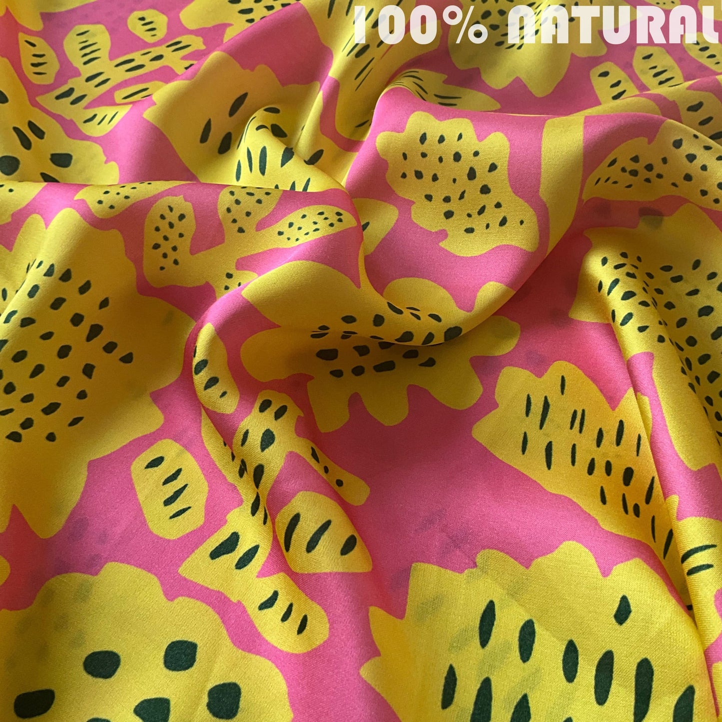 Yellow Powder Pink Botanic pattern Print, Viscose Modal Satin fabric