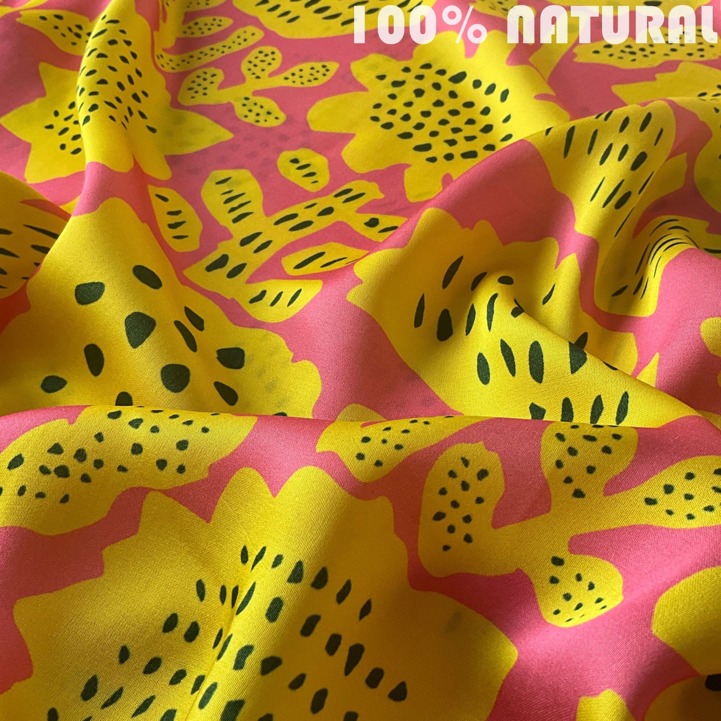 Yellow Powder Pink Botanic pattern Print, Viscose Modal Satin fabric